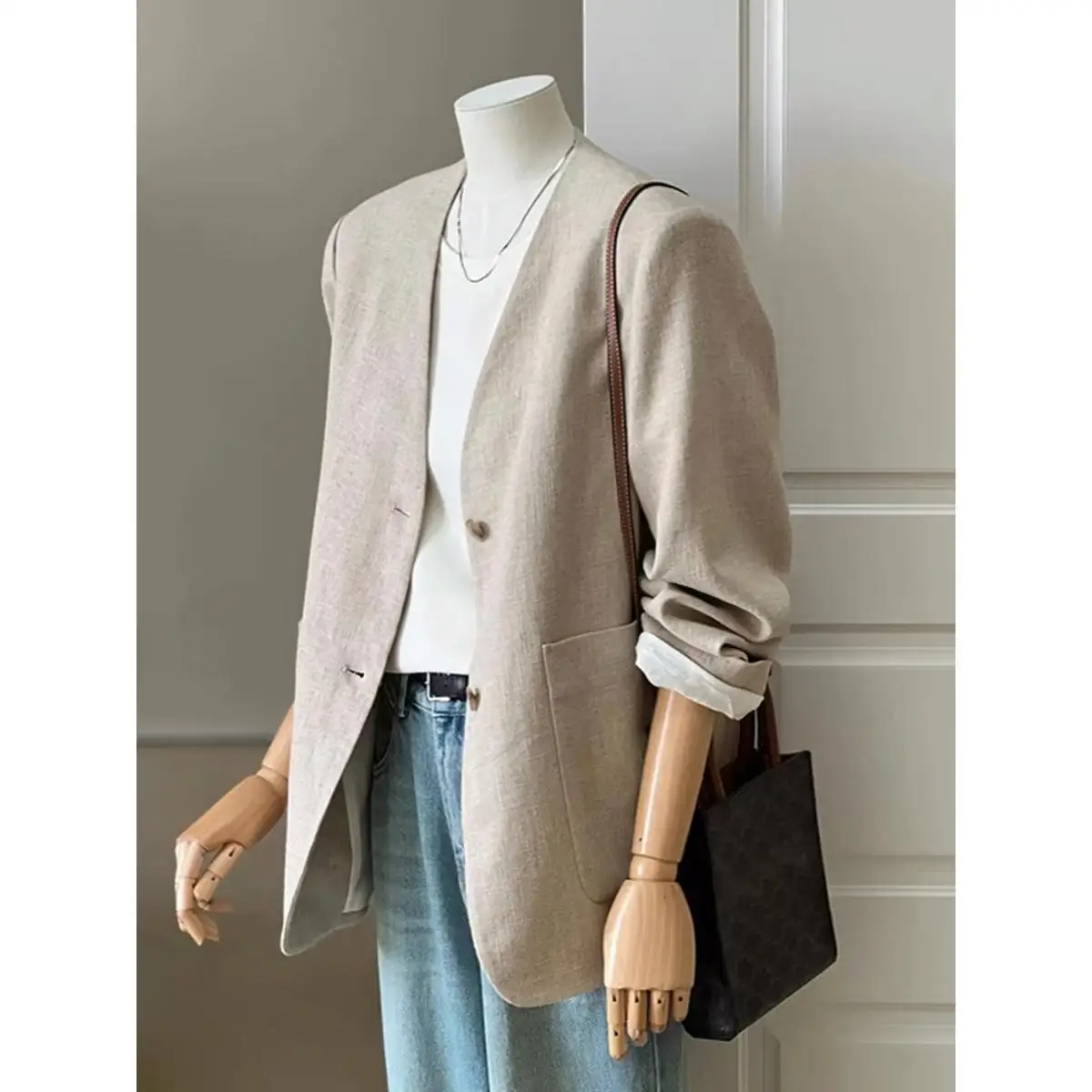 

Рекомендация уровня Чао! Корейский легкий льняной джемпер с v-образным вырезом для поездок на работу, женский дышащий удобный костюм