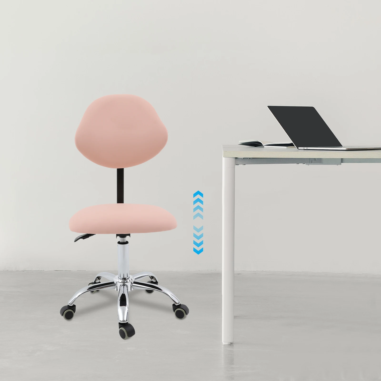 Saddle Chair Pink Iron PU Sponge 150kg 330.69lbs with Backrest 70° Tilt for Homes Offices
