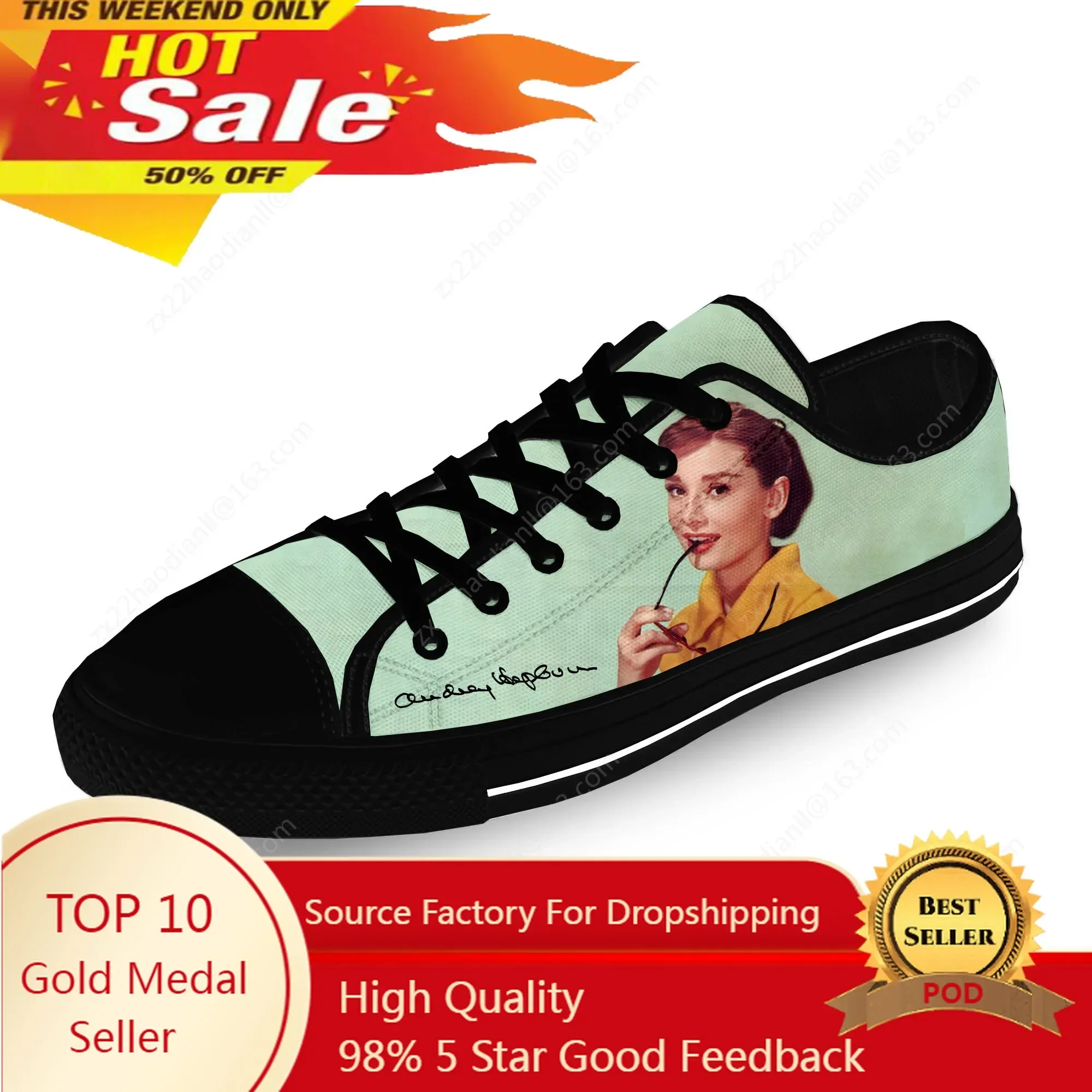 Audrey Hepburn Low Top Sneaker Movie Men Women Teenager Canvas High Quality Sneaker Casual Custom Made Shoes Customize DIY Shoe