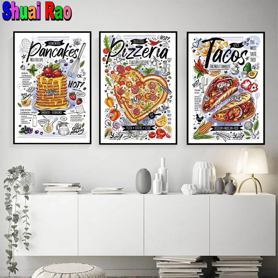 Graffiti art food Diy diamond painting tortilla hamburger full drill 5D Mosaic diamond embroidery stitch gift kitchen decor