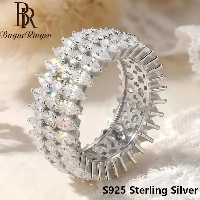 Fashionable and luxurious S925 sterling silver D color water drop moissanite tennis ring, exquisite and versatile, light