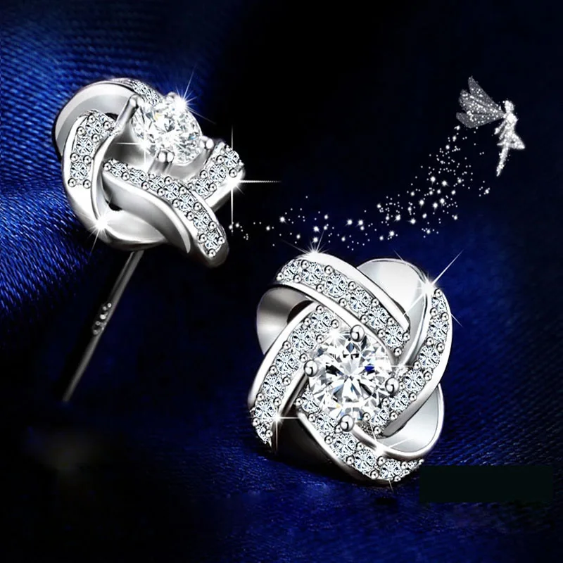 Kristallen Oorbellen 925 Sterling Zilveren Knoop Bloem Oorknopjes Voor Vrouwen Brincos Bijoux Bruiloft Sieraden