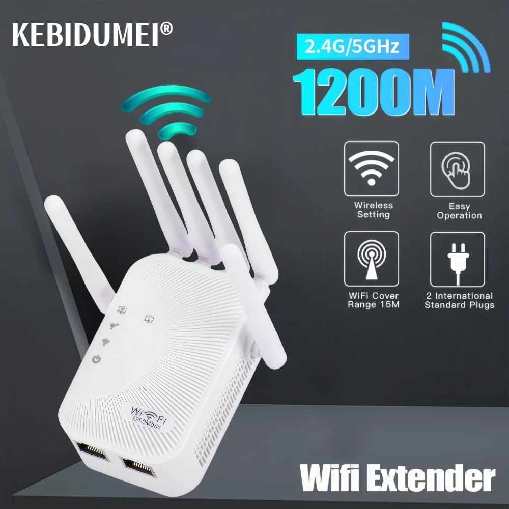 1200Mbps Dual Band WiFi Repeater Wireless Signal Extender 2.4G 5GHz Wi-Fi Amplifier Router Long Range Signal Booster For Home