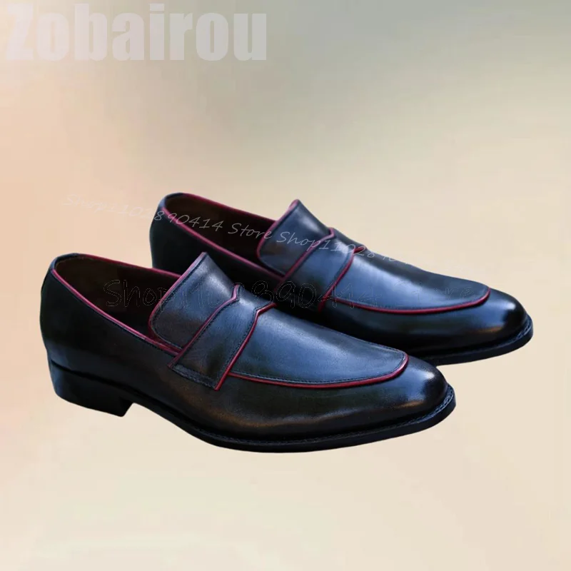 

Red Stripe Black Matte Leather Penny Loafers Fashion Slip On Men Shoes Luxurious Handmade Party Banquet Office Men Dress Shoes