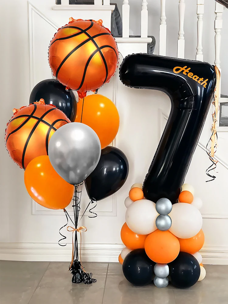 Ensemble de ballons sur support d'anniversaire de basket-ball 30 pièces, chiffres noirs de 32 pouces 0-9, fête d'anniversaire, ballons de fête sportive