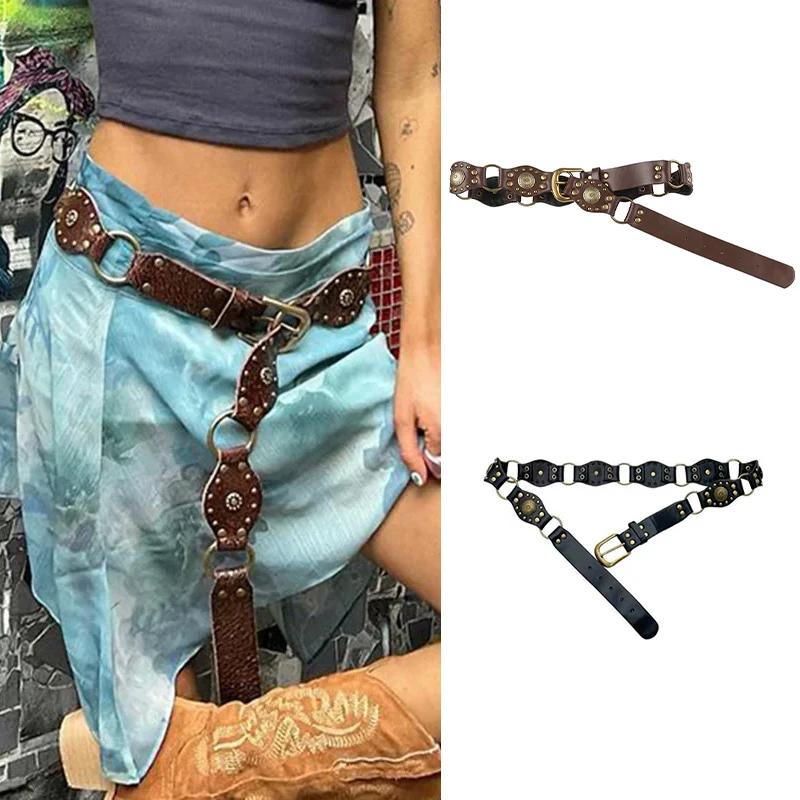 Vintage Western Belts Stylish Rivet Leather Cowgirl Punk Waist Belt Fit Skirts Jeans Dress Clothing Accessories for Women