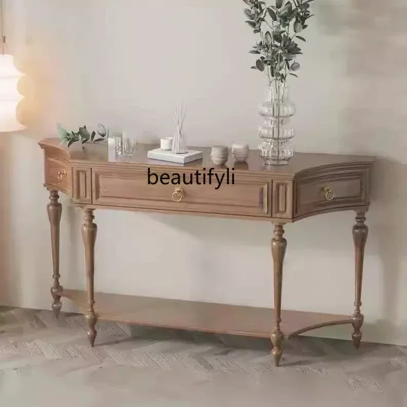 TTT HFrench retro solid wood curved small apartment foyer entrance table medieval decorative cabinet living room sofa back few