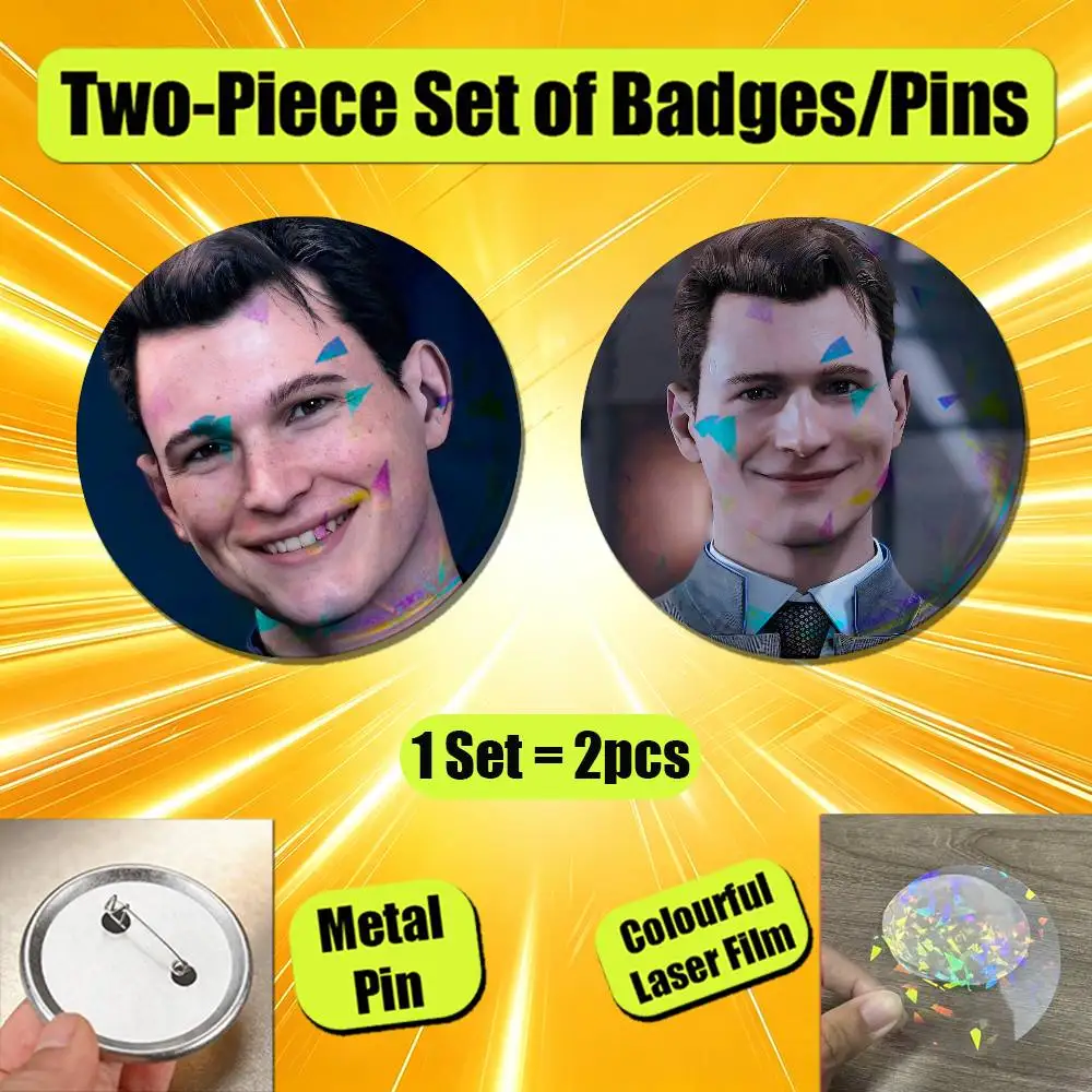 Pin Insignia 2 Pcs Set Round Button Emblem Laser Film Clothes 32mm Custom For Detroit Become Human Badge