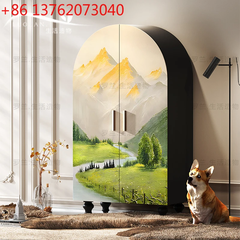 

Retro simple cream style home bedroom solid wood door wardrobe integrated floor locker