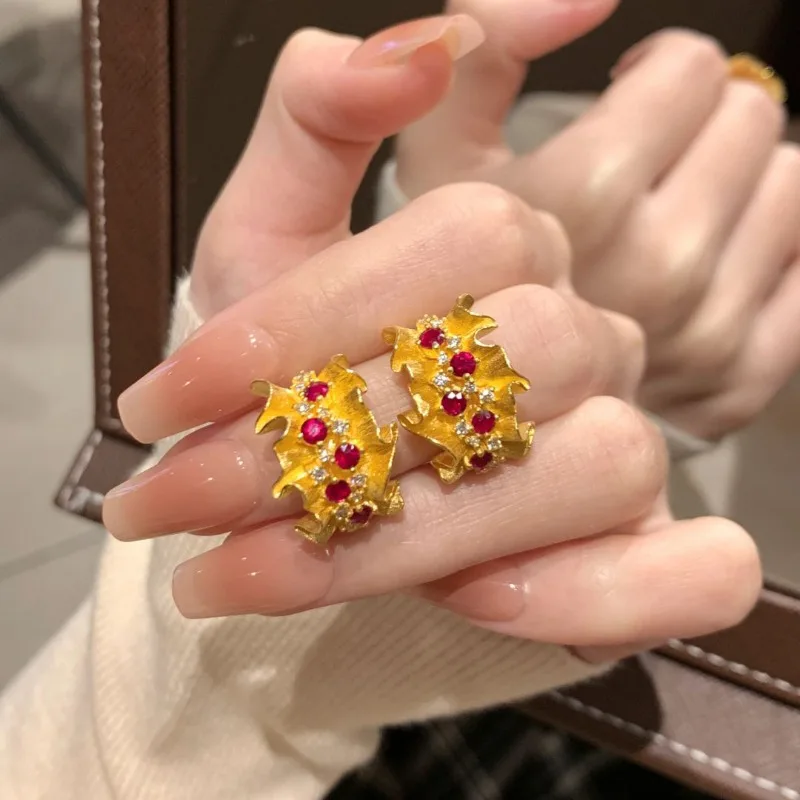 الفرنسية الرجعية مايكرو الماس الدانتيل وأقراط للنساء ضوء الموضة الفاخرة الراقية أقراط الأحجار الكريمة الحمراء للزوجة والفتاة #2