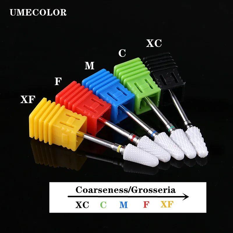 UMECOLOR Ceramic Nail Drill Bit Milling Cutters Rotate Burr Cuticle Remove Files For Electric Manicure Machine Accessories Tools