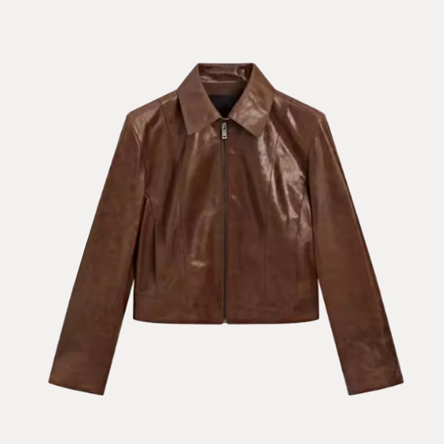 ort 플립 칼라 가죽 Jaet 여성용 Sle 2025 가을 신착 지퍼 스트레이트 튜브 롱 Sve 칼라 코트