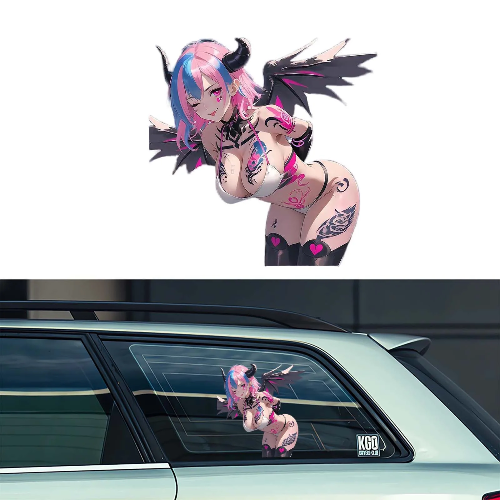 

Enchanting Demon Anime Girl Sticker for Cars & Motorcycles, Waterproof, UV - Proof, HD Print, Stylish Custom Fit for Any Vehicle