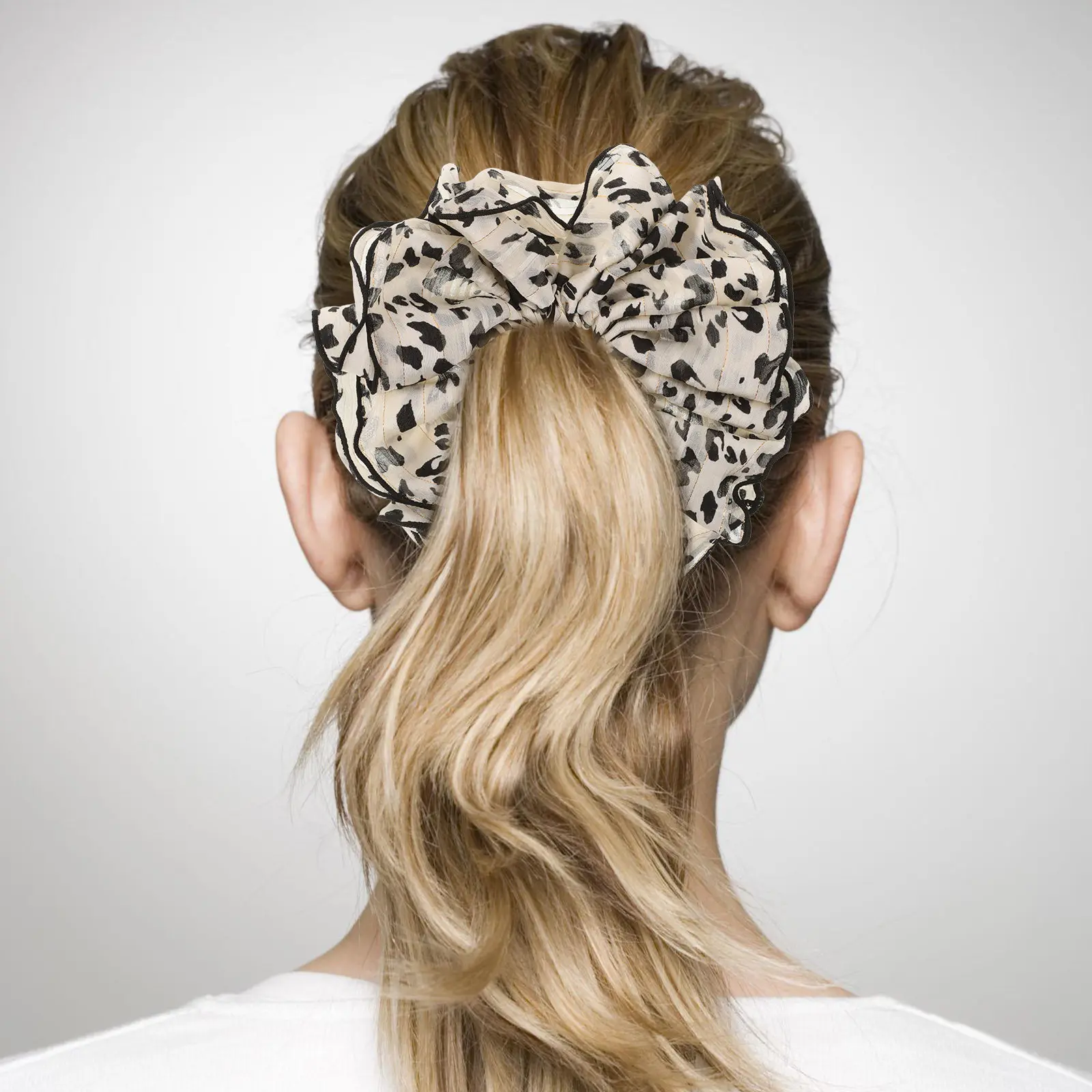 Large Leopard Print Scrunchies for Women Thick Hair Shiny Elegant Design Hair Ties Bulk Pack Stretchy Comfortable Cloth