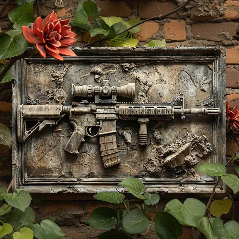 

Wall Art Decor, Vintage Sign - Decorative Rifle Relief Plaque for Home, Gym, Office - Unique Gift for Military & Gun Enthusiasts