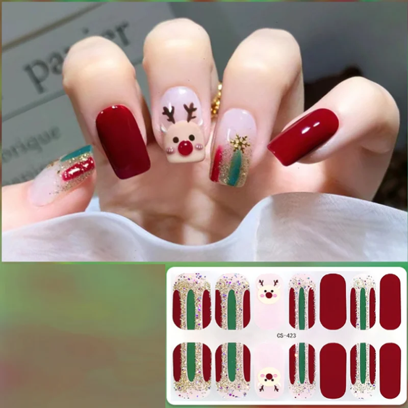 Sztuczne Paznokcie Świąteczne Żelowe Naklejki na Paznokcie Ozdoby DIY Ozdoby do Paznokci Brokatowe Sztuczne Paznokcie Akcesoria do Zdobienia Paznokci Uñas