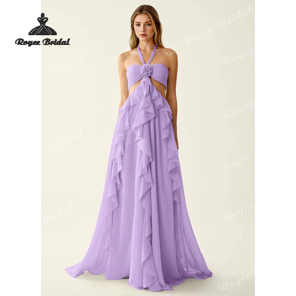 Vestidos de fiesta elegantes con flores 3D y volantes, corte en A, 2026, vestidos de noche con aberturas, vestidos de fiesta personalizados