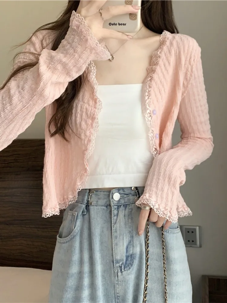 

Pink Ice Silk Knitted Wrap Outerwear Women's Spring Thin oulder Strap Air Conditioner Cover irt with ter Dr Sun Pro...