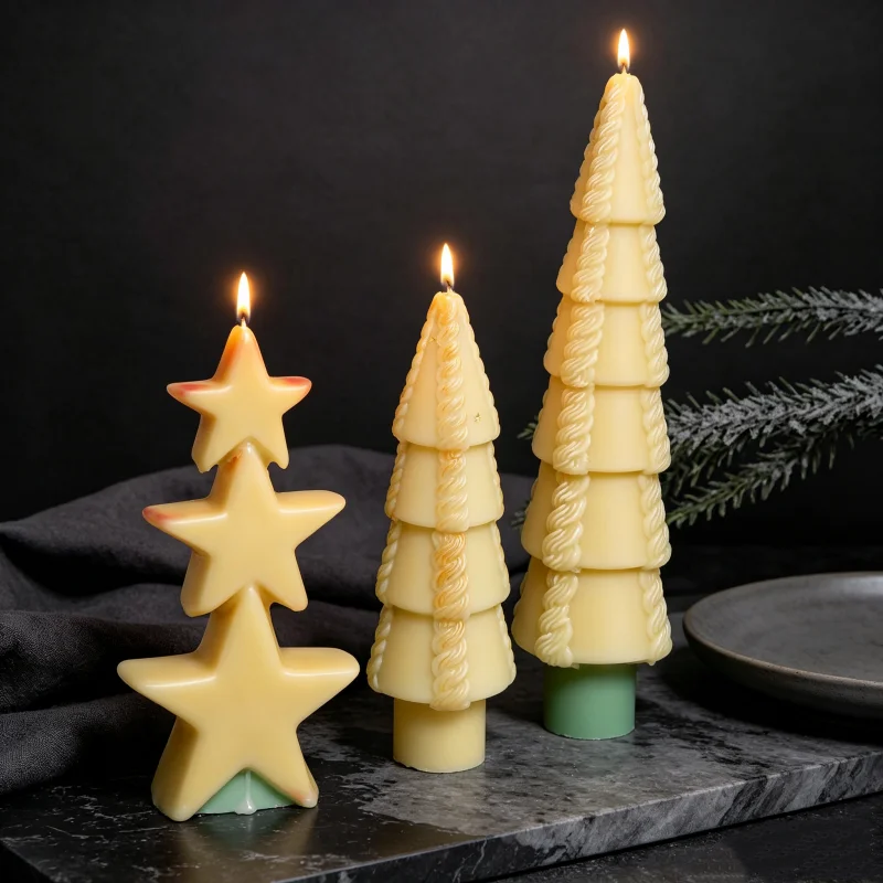 3D Christmas Tree & HO HO HO Snowman Silicone Candle Mold, Layered Star Hat Wax Mould for DIY Soap Resin Plaster Xmas Home Decor