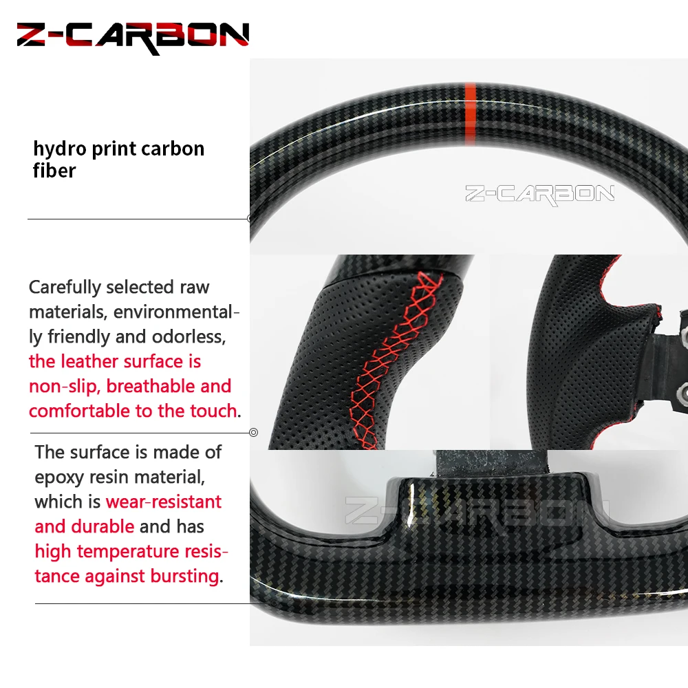 Steering Wheel Hydro Print Carbon Fiber Perforated Leather For Nissan 350Z 2003-2008 Models Red Stripes Sport Wheel