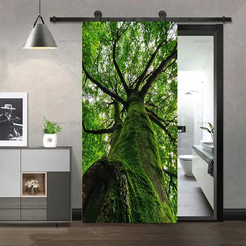 Dense Forest Door Stickers Green Plant Poster PVC Waterproof Diy Self-adhesive Home Decoration