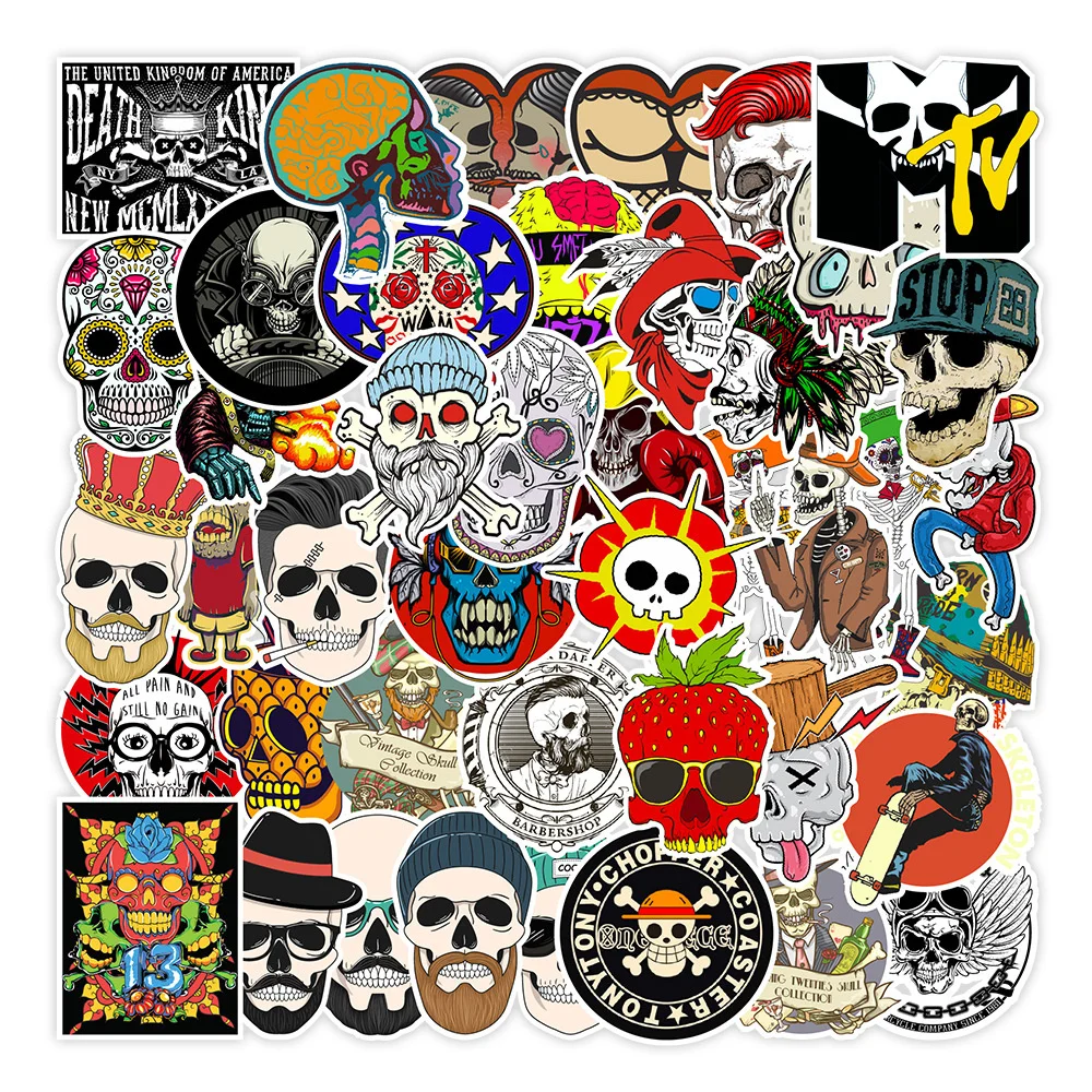 10/30/50PCS Cartoon Skull Stickers Series Creativo Horror Graffiti Casco Bagagli Laptop Tazza iPad Telefono Decorazione fai da te all'ingrosso