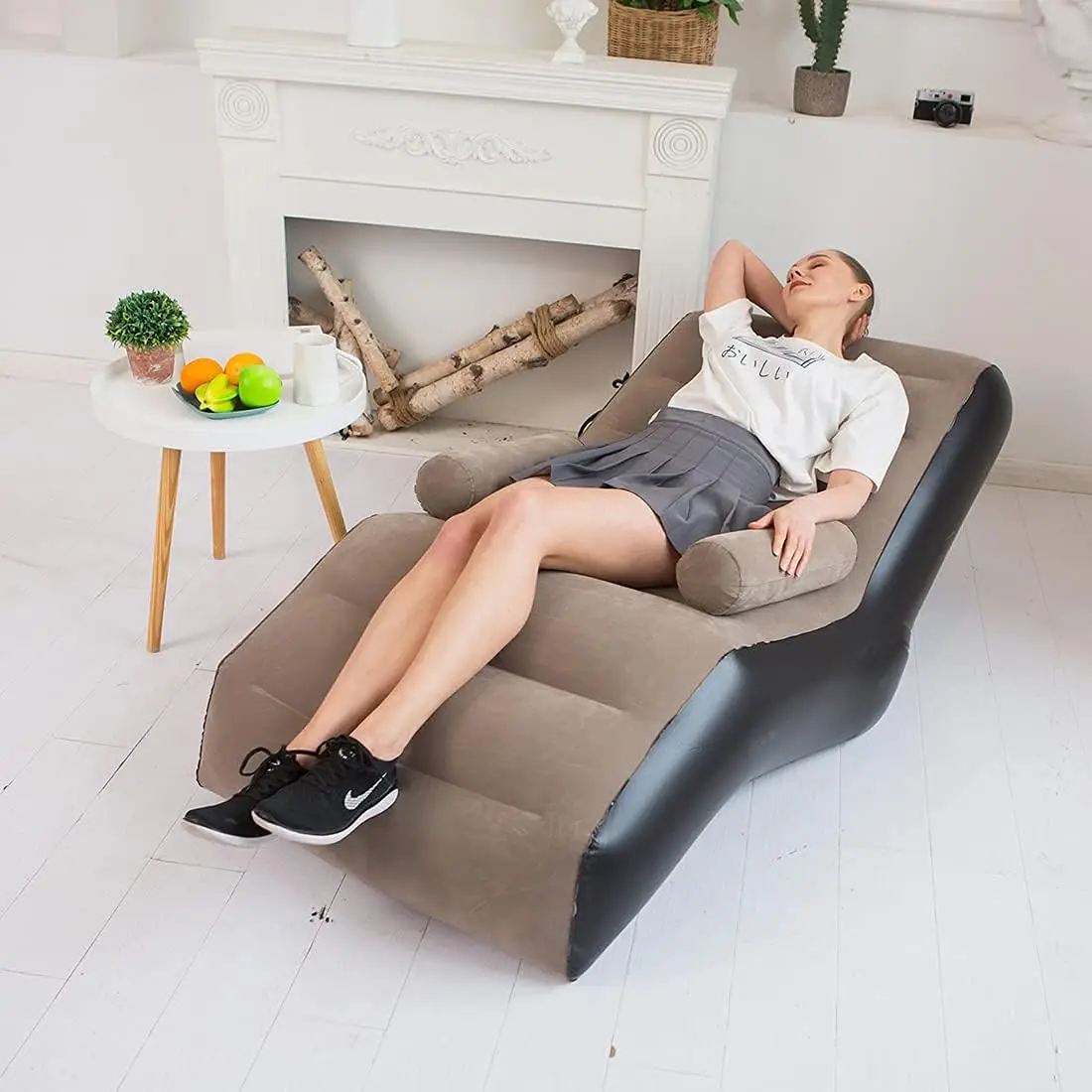 Folding Lazy Sofa,Inflatable Lounge Chair Thickened Durable Folds,Compactly Gaming Lounger Air Bench for Leisure Bed Sleeping image 4