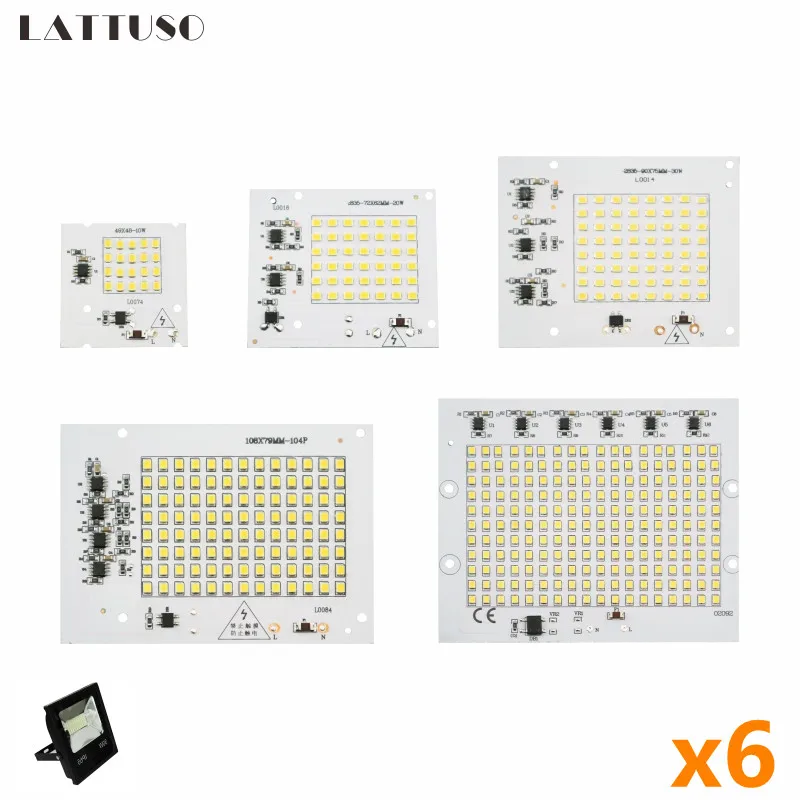 6 개/몫 Led 램프 10W 20W 30W 50W 100W 스마트 IC 투광 조명 COB 칩 SMD 2835 5730 야외 긴 서비스 시간 DIY 조명 220V