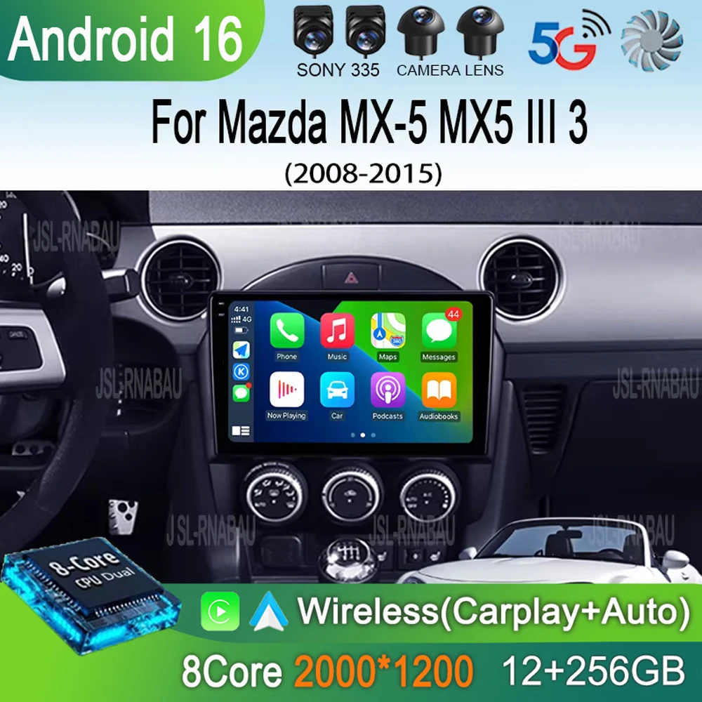 

Автомагнитола Android 16 Carplay для Mazda MX-5 MX5 III 3 NC Miata 2008-2015, мультимедийный видеоплеер, GPS-стереосистема, 2din головное устройство
