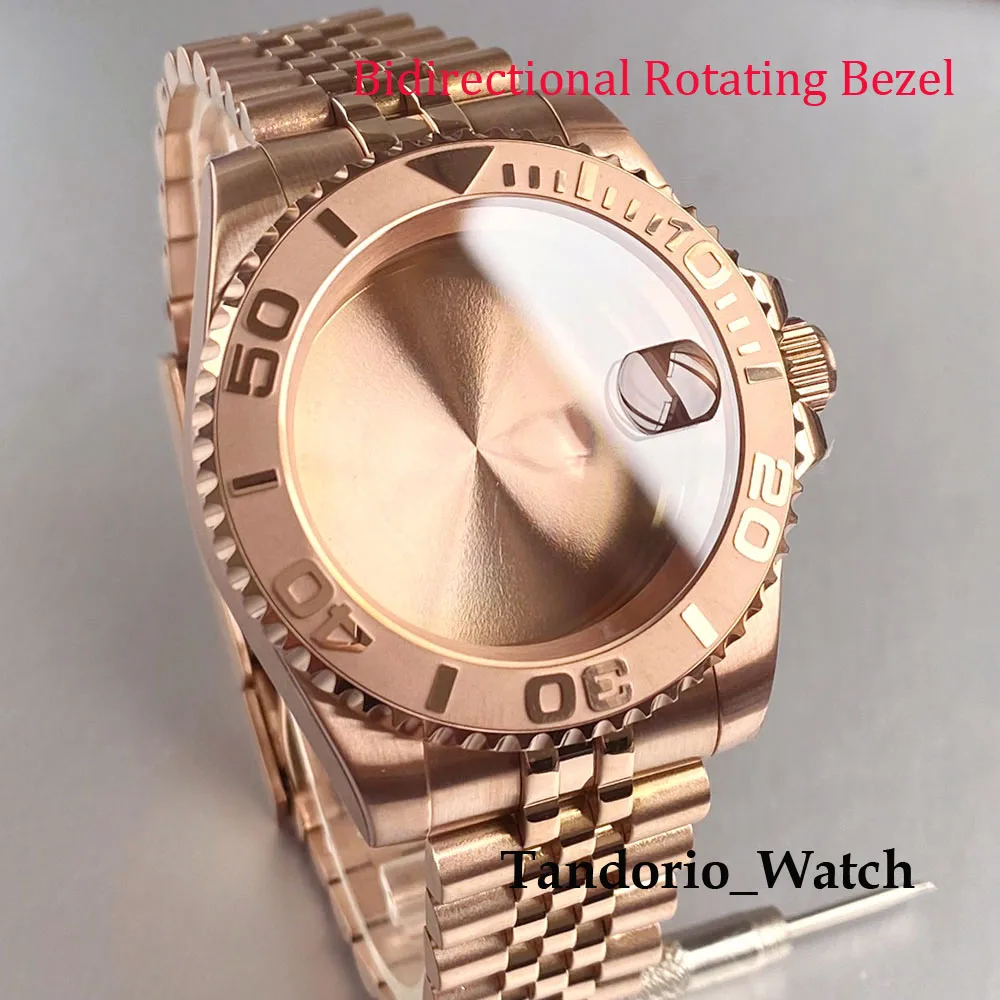 Tandorio 20ATM Sapphire Glass 40mm Rose Gold Watch Case For NH34 NH35 ETA 2824 PT5000 Bi-directional Rotating Belze Diver Case