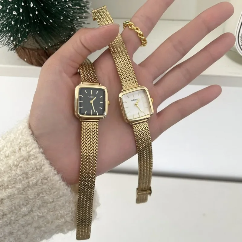 Reloj de cuarzo Simple de marca para mujer, relojes de regalo de lujo Retro para mujer, relojes de pulsera con correa de acero inoxidable ajustable con esfera pequeña