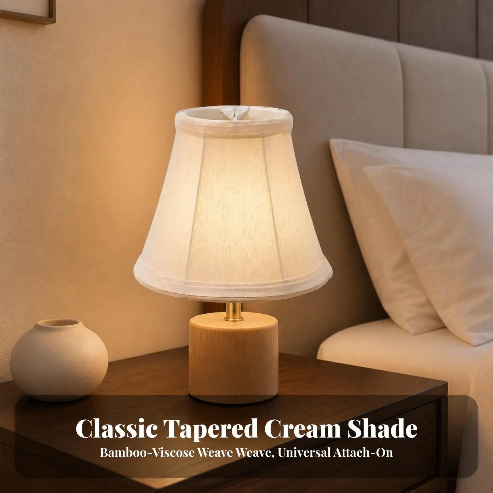 Beige Bamboo Fabric Lampshade for Table Lamp with Grip Ring Fits Low Profile Fixtures Warm Glow Decor