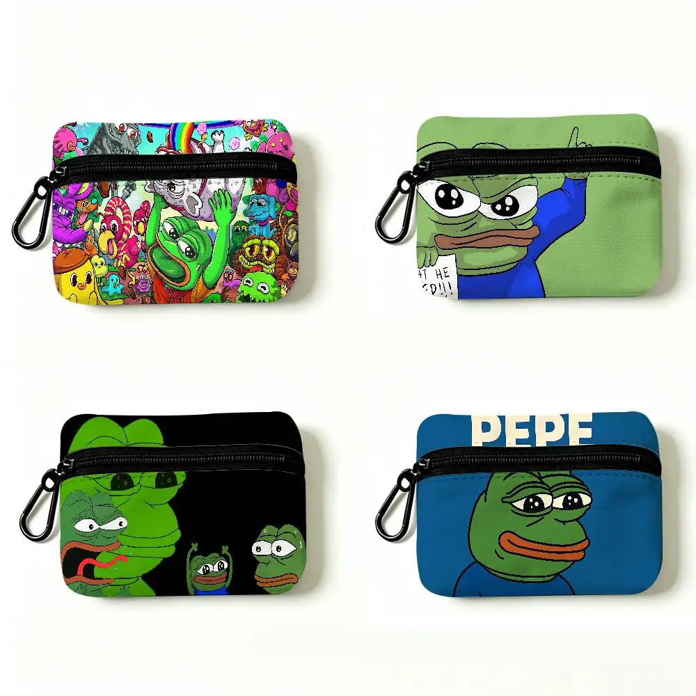 Sad Frog Pepe Oxford Fabric Zipper Pouch Lightweight Hanging Coin Wallet For Coins ID Cards Keys Lipstick Earbuds