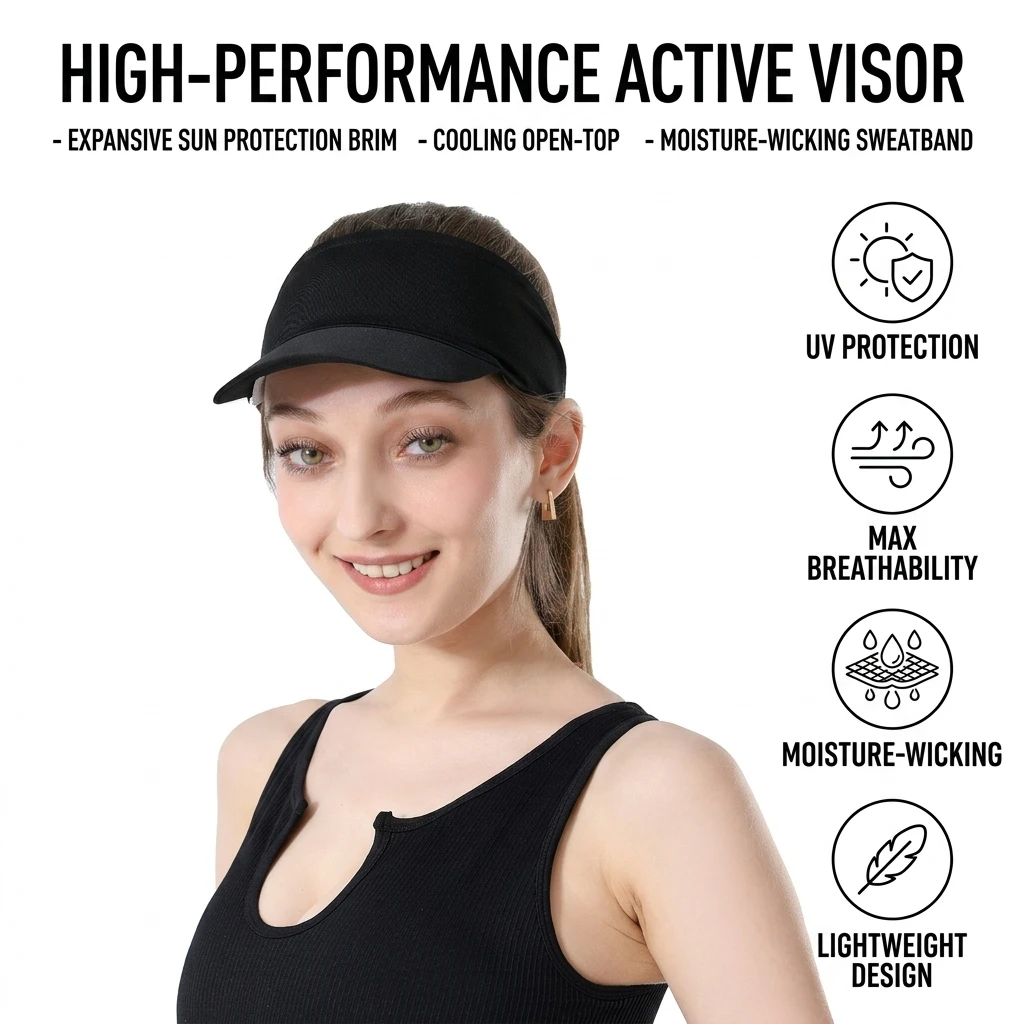Synthetic Fiber Sun Visor for Running Women's Quick Dry Breathable Open Top Cap Wide Brim UV Protection Athletic Headwear