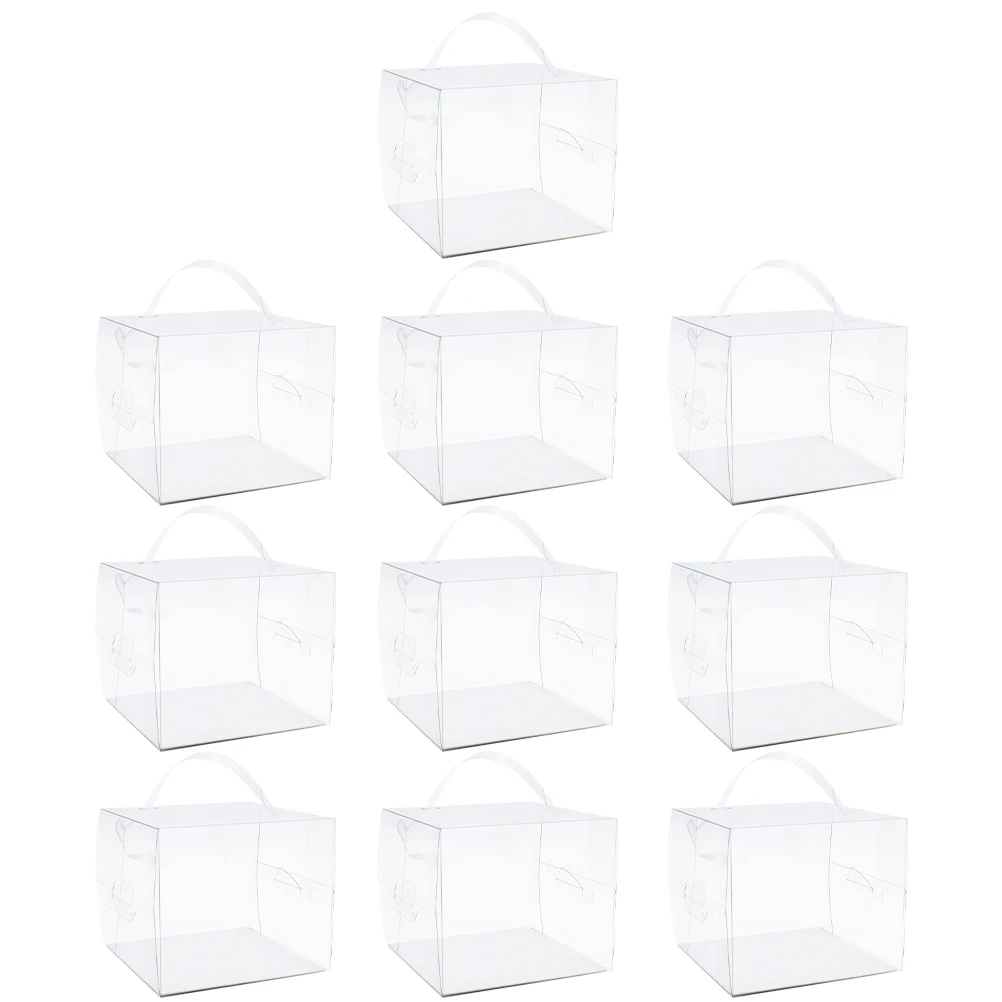 10 Pcs Square Cake Boxes Clear Transparent Handled Bakery Containers 8 5CM Portable Cake Packaging Display Holder Pastry Storage