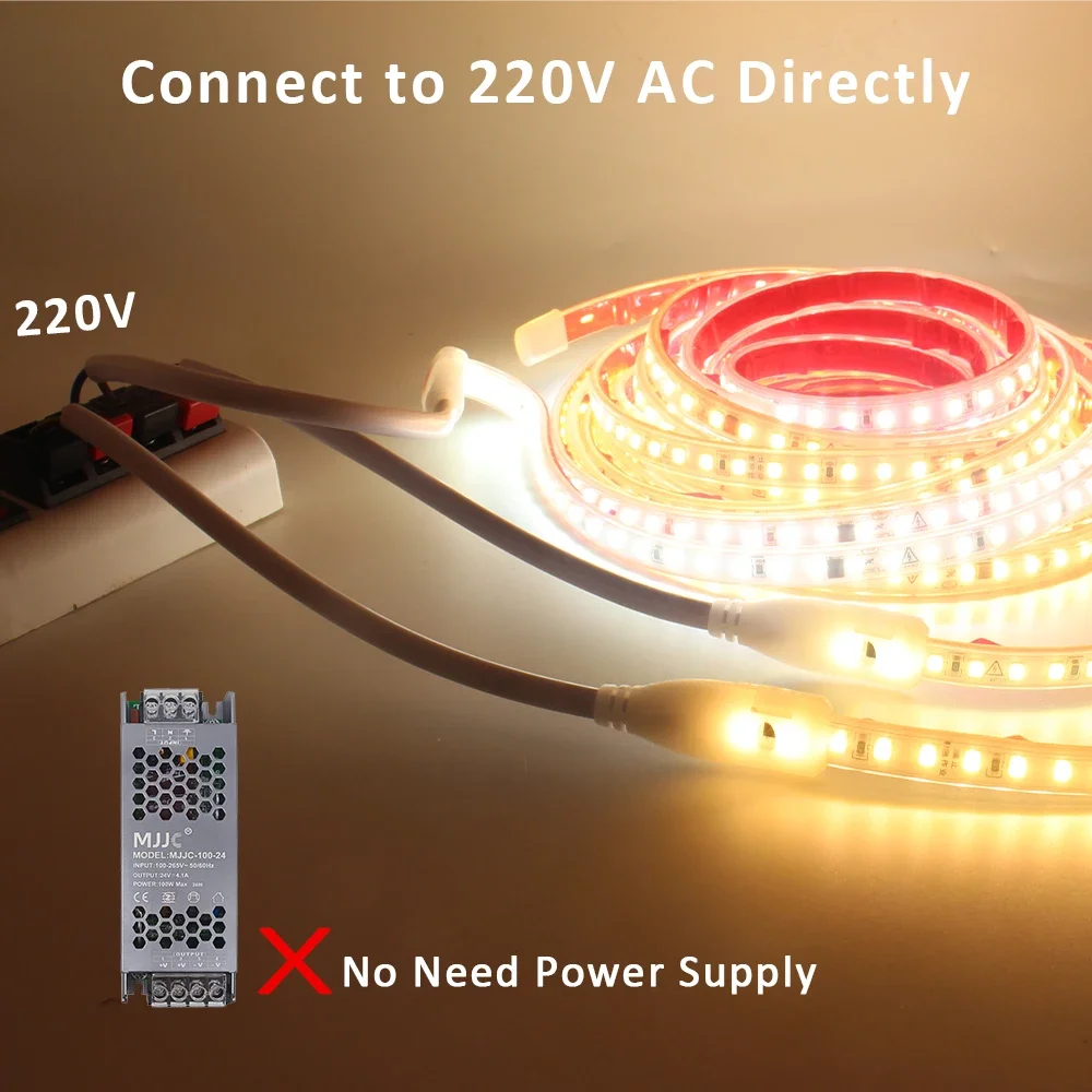 220V 230V AC SMD2835 IP67 LED Strip Light 120LEDs/m Flexible Ribbon Warm Cold White Linear Lighting Outdoor Garden Decoration