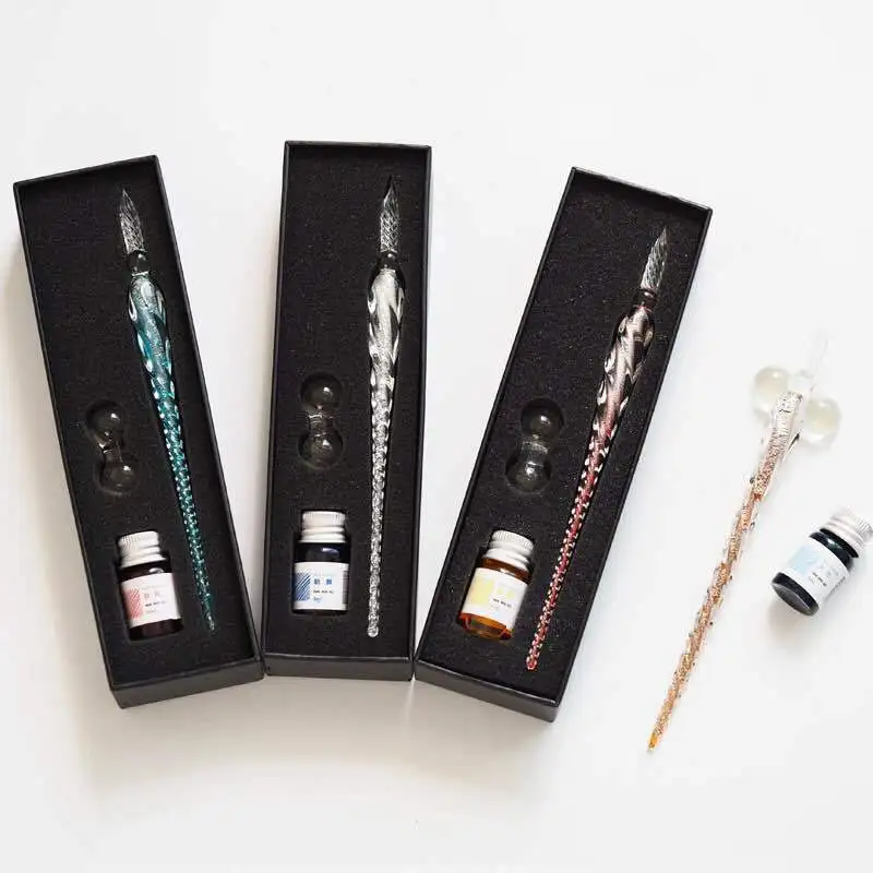 Crystal Glass Dipping Pen Gift Box Colorful Gold Powder Ink Signature Pen Set Creative Stationery Gifts For Friends Classmates image 2