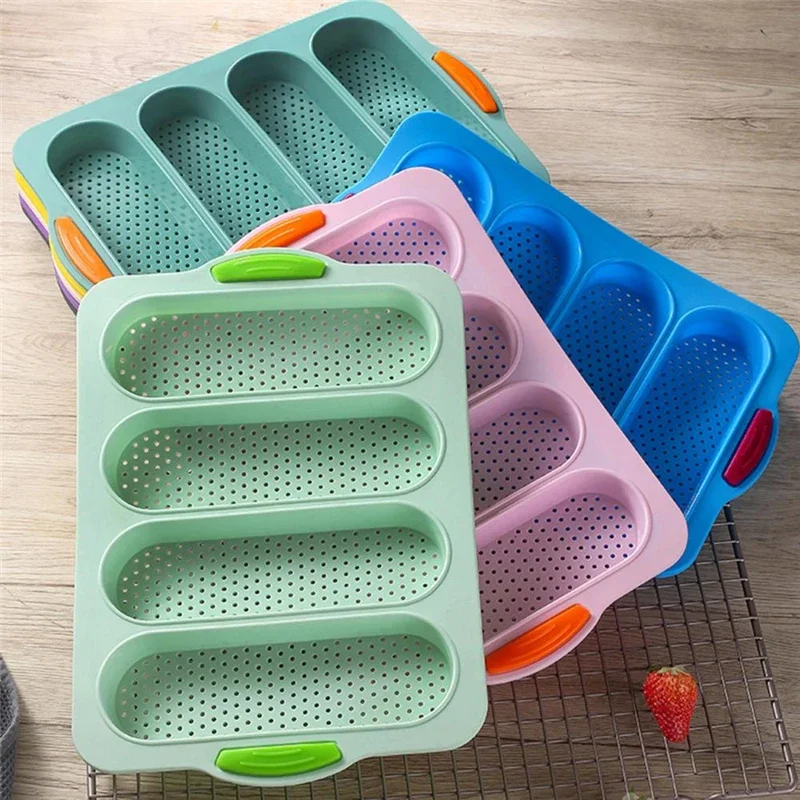 Baking Mold Food Grade 4 Grids Baguettes Silicone Mould Tray Anti-scalding Non-stick Bread Cake Molds Kitchen Tool Accessories