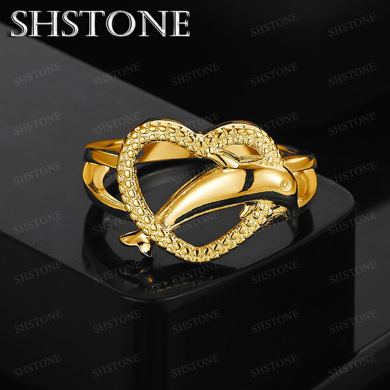 

High Quality 18k Gold Heart Dolphin Ring For Women Charm Engagement Wedding Ring Party Fashion Fine Cute Jewelry Christmas Gift