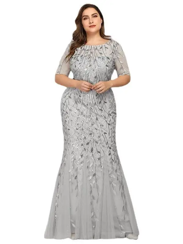 Ele plus size vestido de noite com miçangas e cauda fi design sexy bodycon net dr para mulher longo sve casamento dr