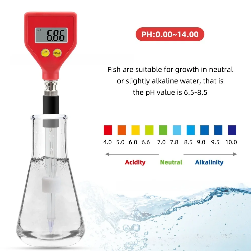 Digital PH Meter 0.00-14.00 Range With Automatic Temperature Compensation For Aquarium Swimming Pool Water Quality Testing Red