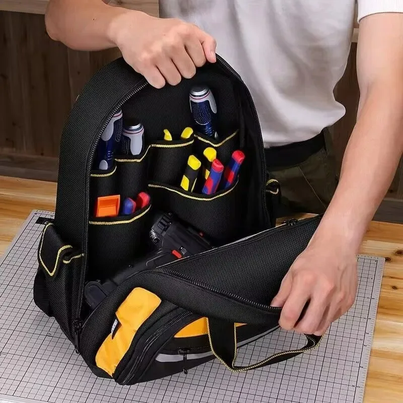 Bolsa de herramientas de reparación portátil, mochila de hombro para hombre, Maleta de lona de mantenimiento multifuncional, soporte para