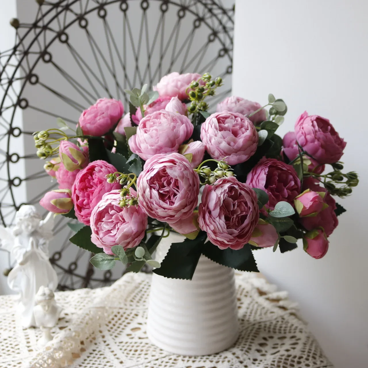 

30cm Rose Pink Silk Peony Artificial Flowers Bouquet 5 Big Head and 4 Bud Cheap Fake Flowers for Home Wedding Decoration indoor