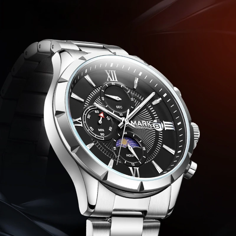 

Mark Fairwhale 5064 Men's Watch Fashion Luminous Calendar Stopwatch Male Clock Waterproof Moon Phase Quartz Wristwatch Man