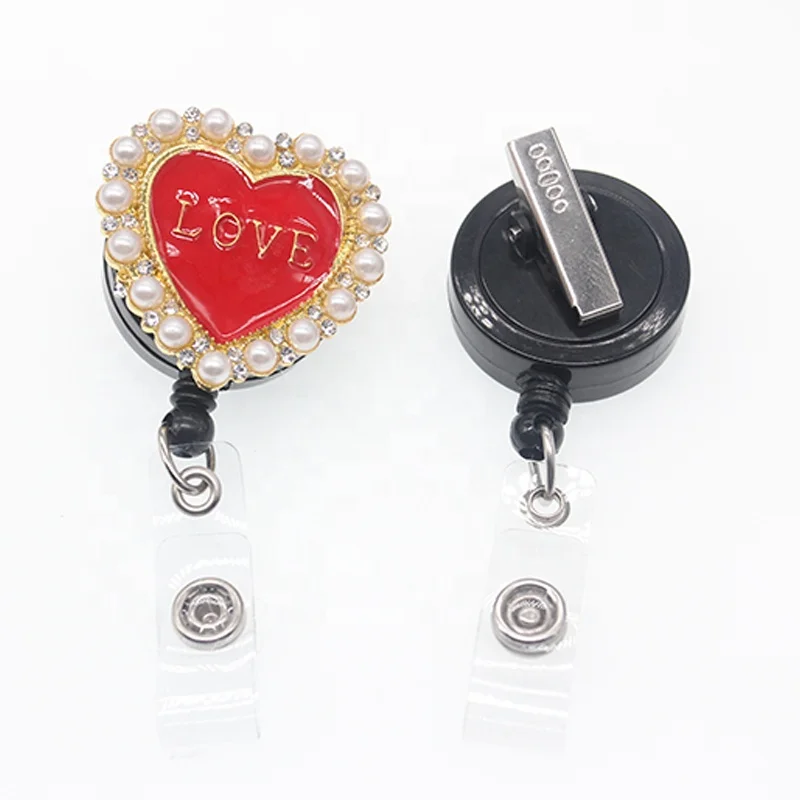

Valentine's Day Badge Rhinestonne Red LOVE Heart Badge Reel for Nurse Doctor Teacher ID Name Badge Holder Nurse Accessories