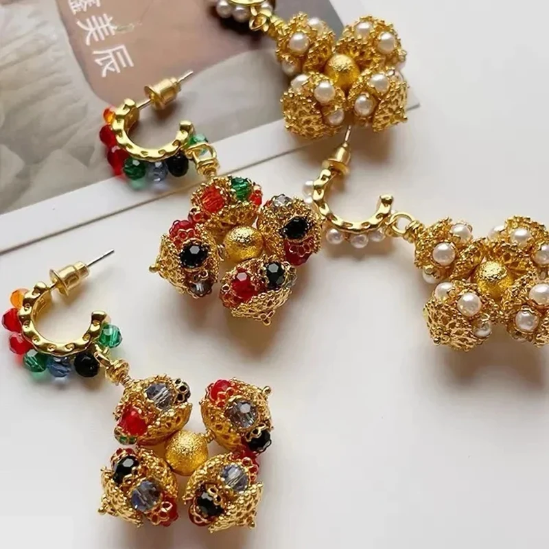 Inspired cross Portuguese transporter bead earrings for women Roman vintage court jewelry