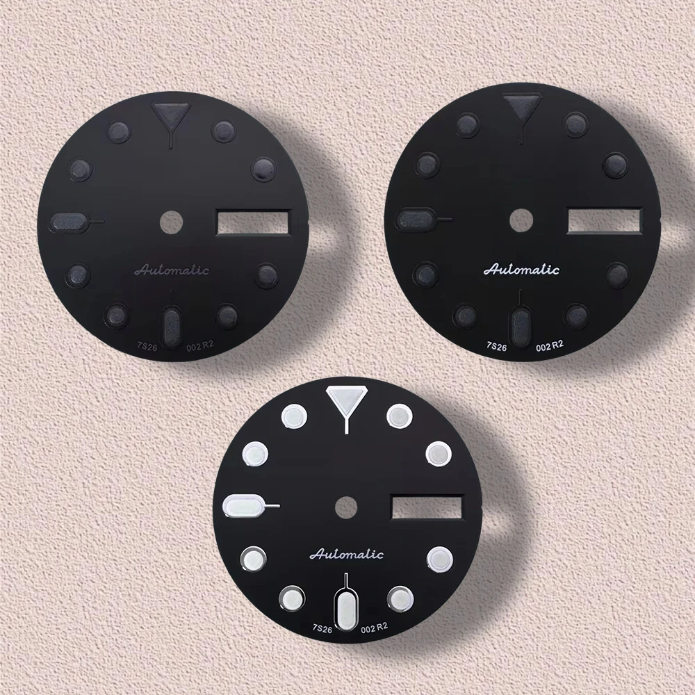

28.5mm S 5 Logo SKX007 Black Dial Suitable for NH36/4R36 Movement Green Luminous Dual Calendar Watch Modification Accessories