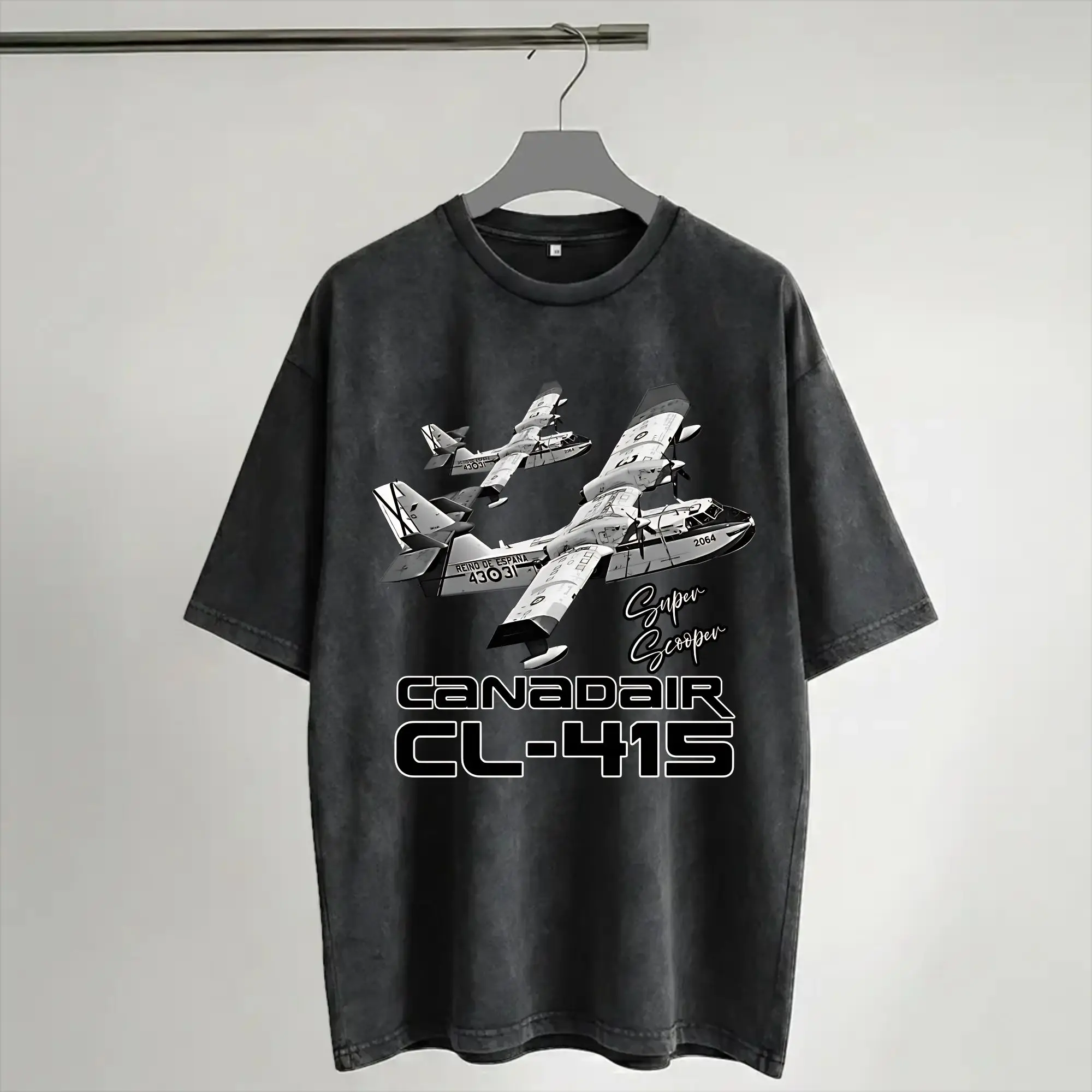 Canadair cl-415 Super Scooper firebomber Aircraft T Shirt Hip Hop Washed Short Sleeve Oversize T-Shirts for Men Women Streetwear