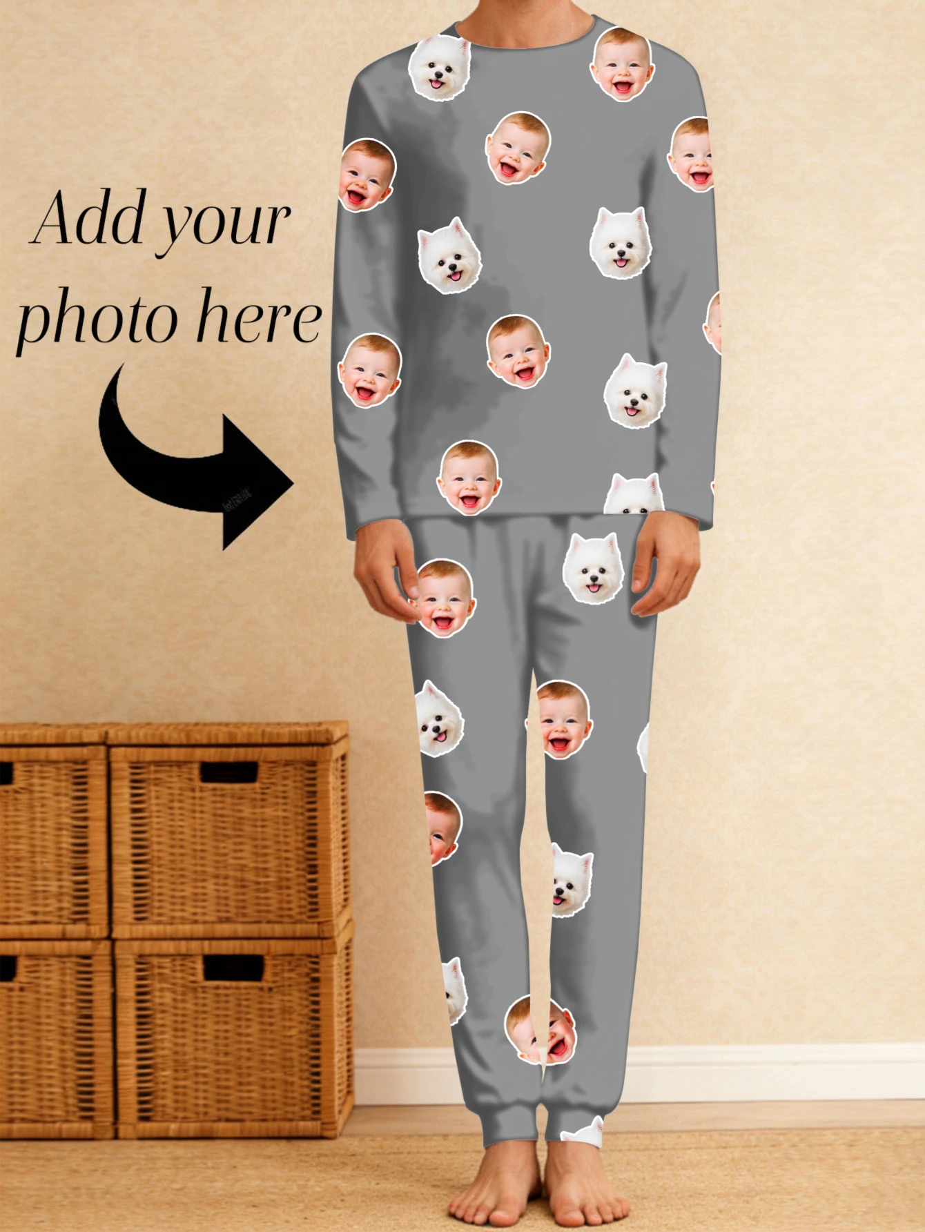 

Пижамный комплект с индивидуальным фото-принтом, подарок на День святого Валентина