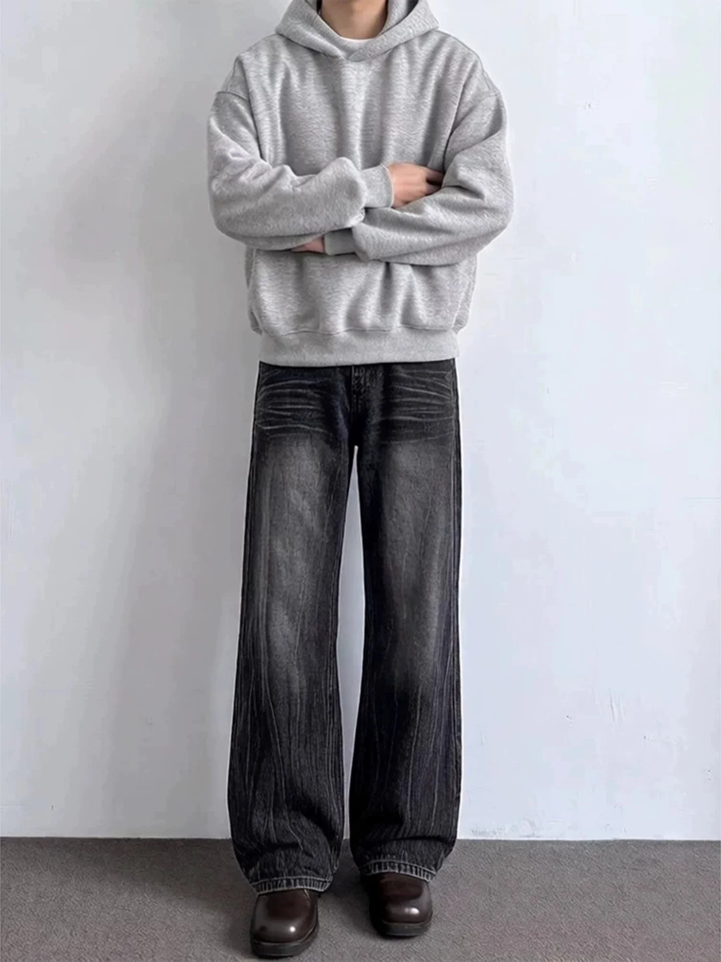 

Bla American Waed Lightning Pattern Loose Straight Leg Jeans Men's Spring Micro Flared Pants High Waist Cleanfit